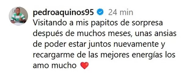 Mensaje de Pedro Aquino para sus padres/Foto: Instagram Mensaje de Pedro Aquino para sus padres/Foto: Instagram