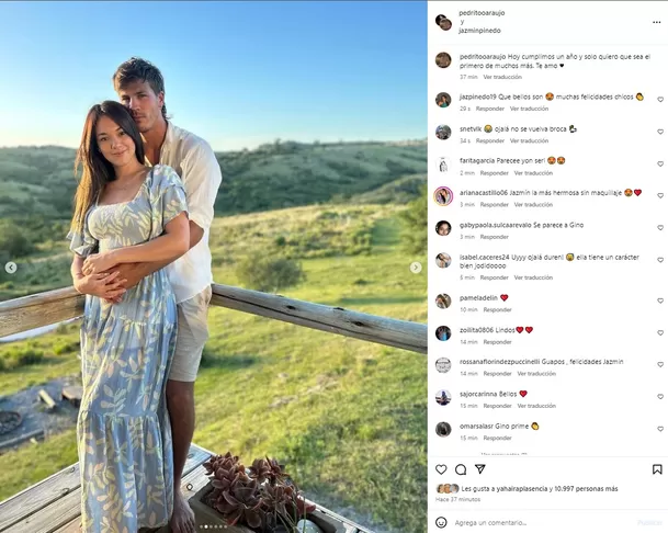 Pedro Araujo y su romántica dedicatoria a Jazmín Pinedo por su aniversario. Fuente: Instagram