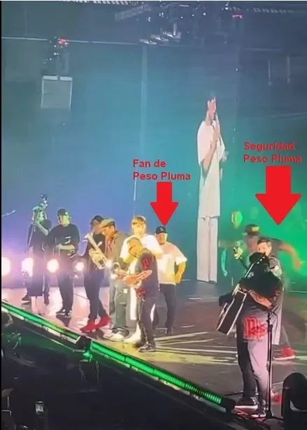 Seguridad de Peso Pluma corre para aventarse sobre fan del cantante/ Foto: Captura TikTok Eduin Caz 