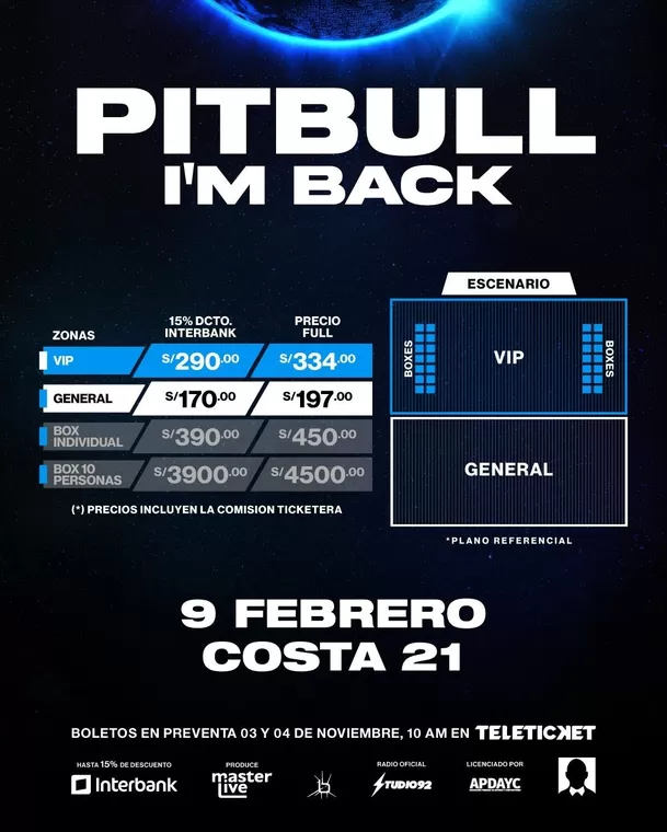 Precios de entradas para el concierto de Pitbull en Lima / IG: @masterliveperu Precios de entradas para el concierto de Pitbull en Lima / IG: @masterliveperu