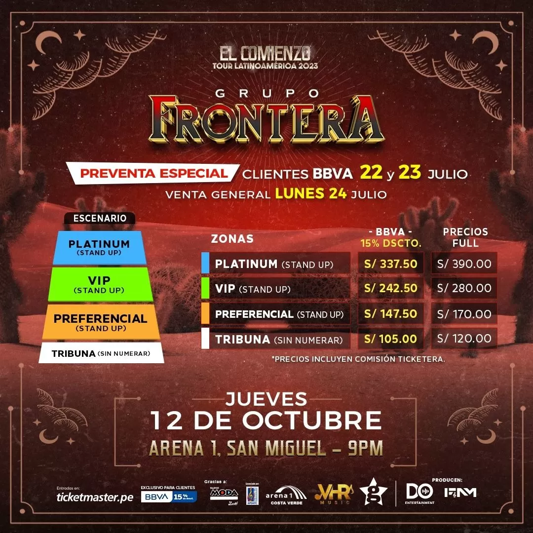 Precios de las entradas para ver al Grupo Frontera en Lima / Fuente: Ticketmaster