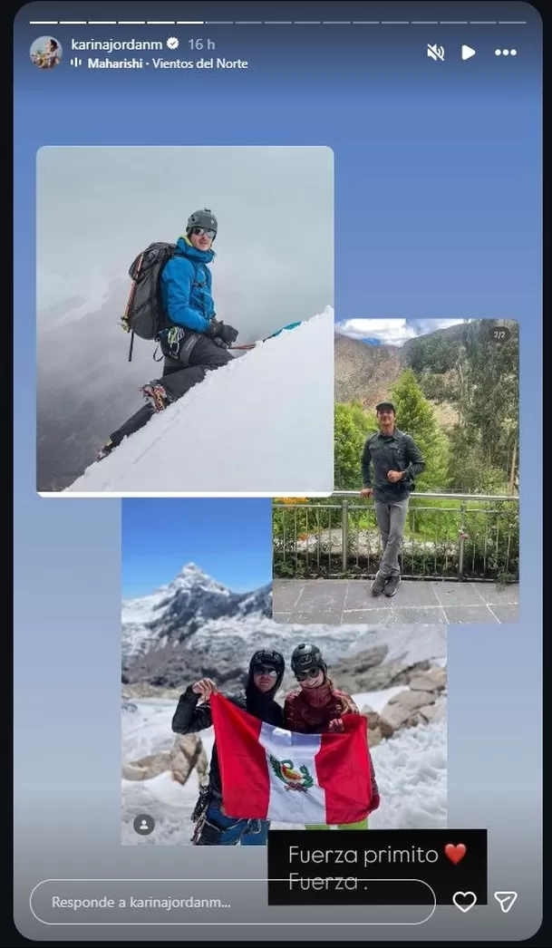 La actriz compartió un emotivo mensaje dedicado a Alejandro "Chicho" Ugarte Jordán, uno de los tres andinistas desaparecidos durante una expedición en el nevado Huascarán Video: Instagram La actriz compartió un emotivo mensaje dedicado a Alejandro "Chicho" Ugarte Jordán, uno de los tres andinistas desaparecidos durante una expedición en el nevado Huascarán Video: Instagram