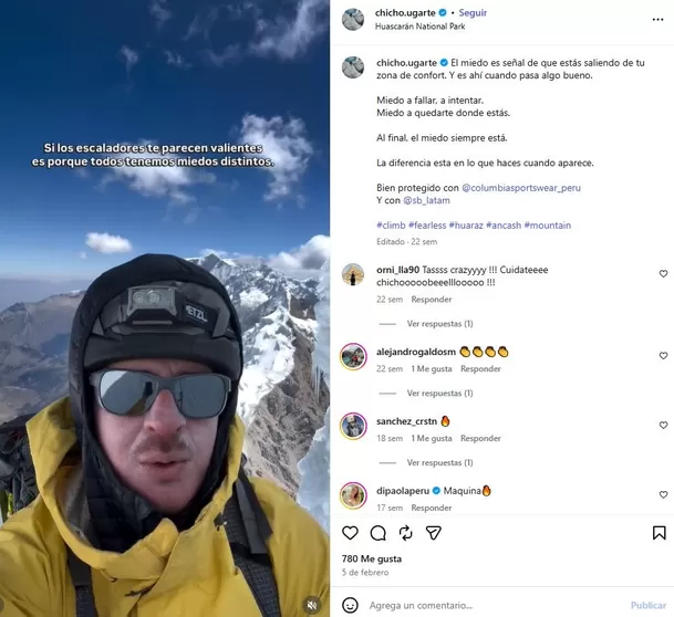 La actriz compartió un emotivo mensaje dedicado a Alejandro "Chicho" Ugarte Jordán, uno de los tres andinistas desaparecidos durante una expedición en el nevado Huascarán Video: Instagram La actriz compartió un emotivo mensaje dedicado a Alejandro "Chicho" Ugarte Jordán, uno de los tres andinistas desaparecidos durante una expedición en el nevado Huascarán Video: Instagram