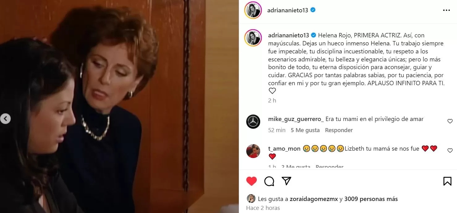 Adriana Nieto se despidió de su "madre" Helena Rojo / Instagram