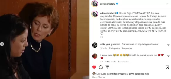 Adriana Nieto se despidió de su "madre" Helena Rojo / Instagram