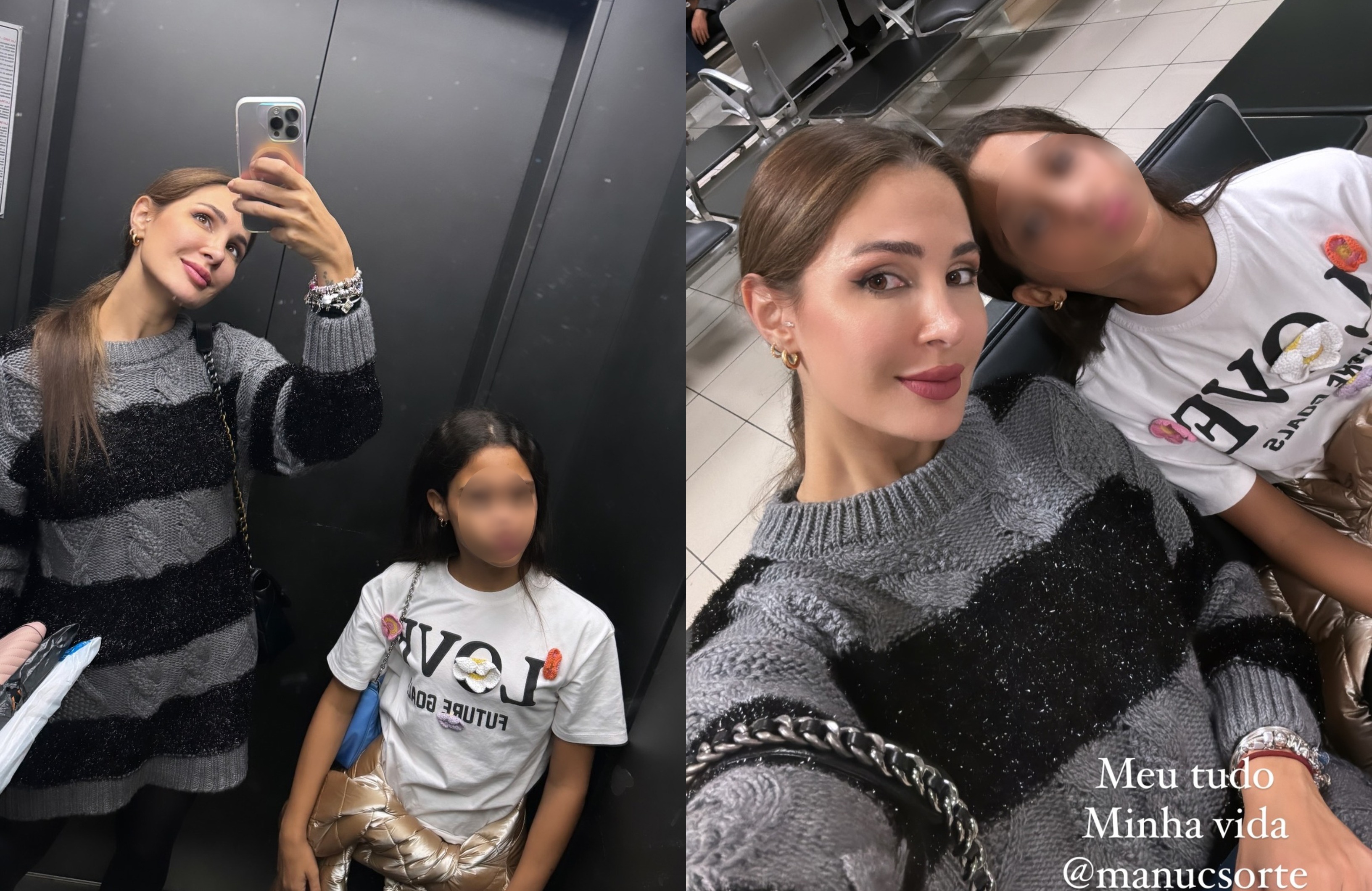 Ana Paula Consorte y su hija Manuela en el aeropuerto rumbo a Brasil / Instagram