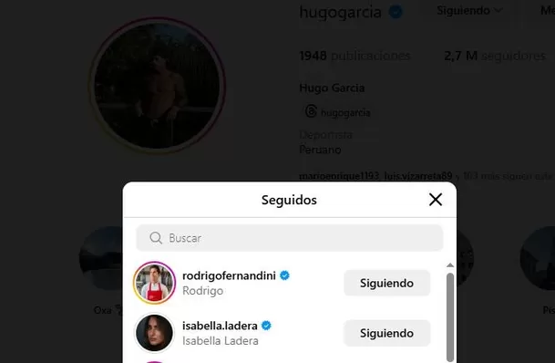 Hugo García también sigue a Isabella Ladera / Instagram Hugo García también sigue a Isabella Ladera / Instagram