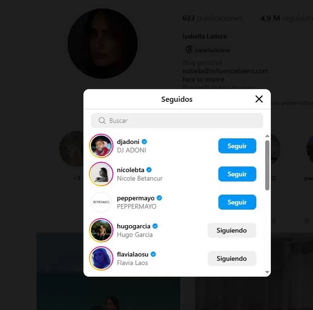 Isabella Ladera ya sigue a Hugo García en Instagram Isabella Ladera ya sigue a Hugo García en Instagram