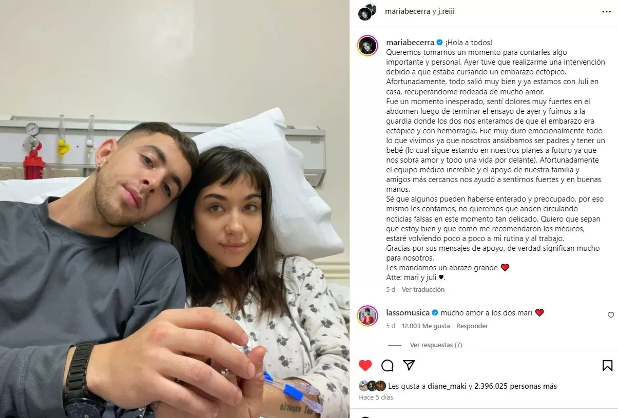 María Becerra reveló que tuvo embarazo ectópico / Instagram