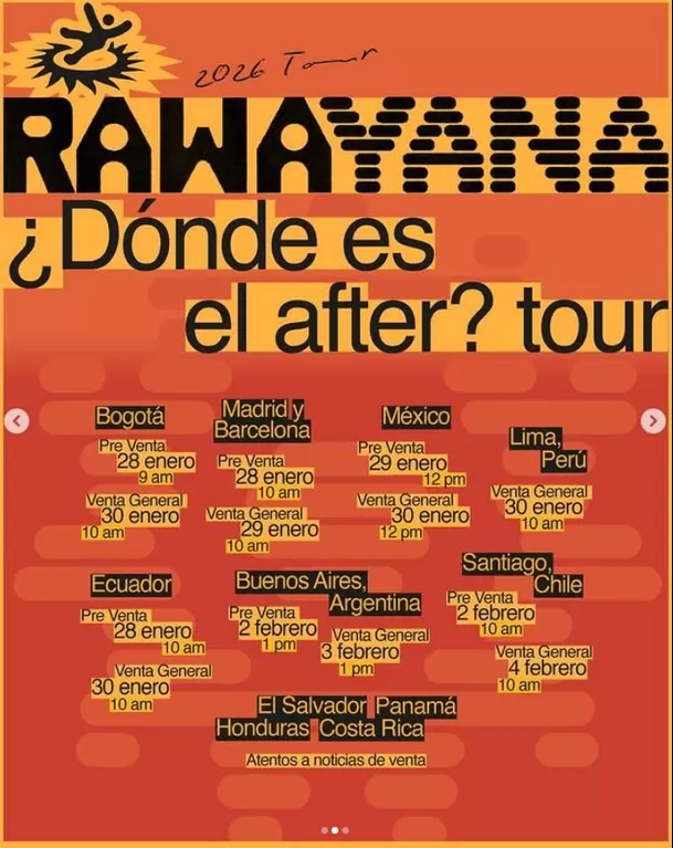 Rawayana en Lima 2026: la banda venezolana llega con su gira “¿Dónde es el after?” este 15 de agosto en Costa 21.