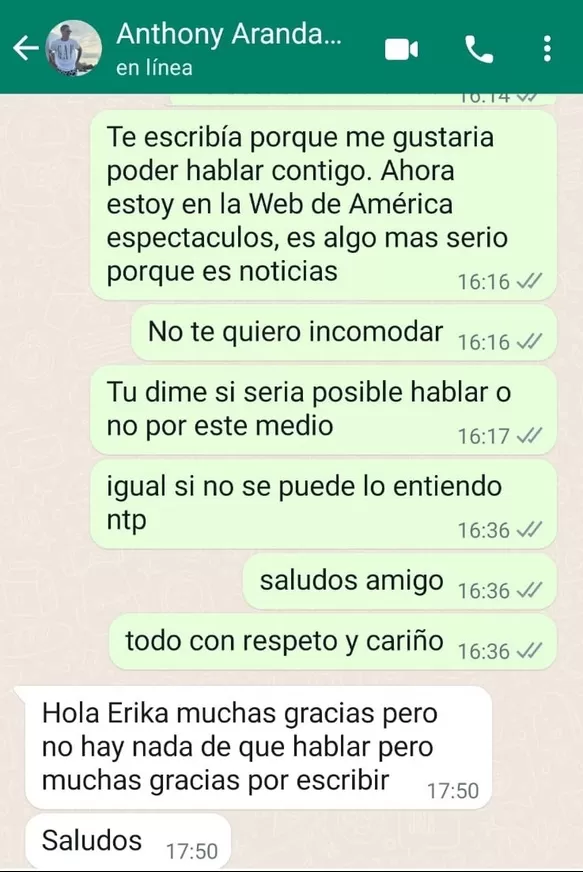 Respuesta de Anthony Aranda al ser consultado sobre ruptura con Melissa Paredes. Fuente: AméricaEspectáculos