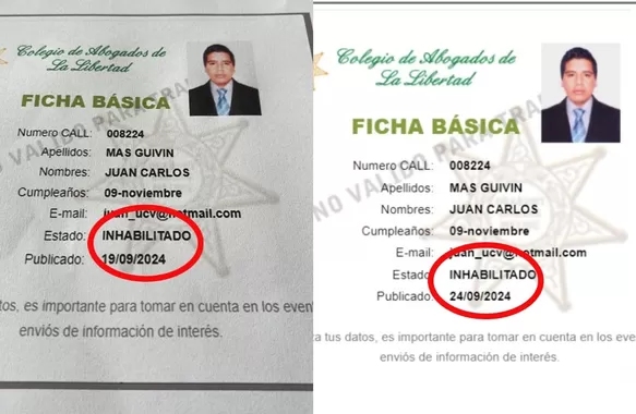 Este es el documento que demostró la inhabilitción del abogado defensor de Christian Cueva Juan Carlos Mas/Foto: Colegio de Abogados de La Libertad