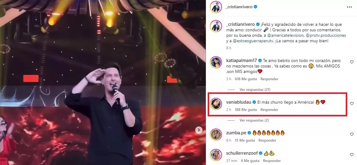 Vania Bludau felicitó a Cristian Rivero por su ingreso a 'Esto es Guerra' / Instagram