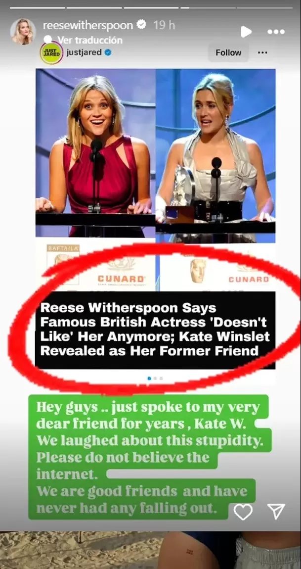 Publicación de Reese Witherspoon en redes sociales. Fuente: Instagram Publicación de Reese Witherspoon en redes sociales. Fuente: Instagram