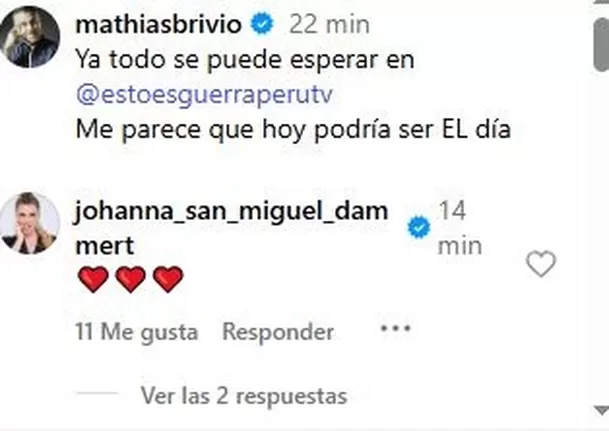 Johanna San Miguel responde a pedido de Mathías Brivio / Instagram