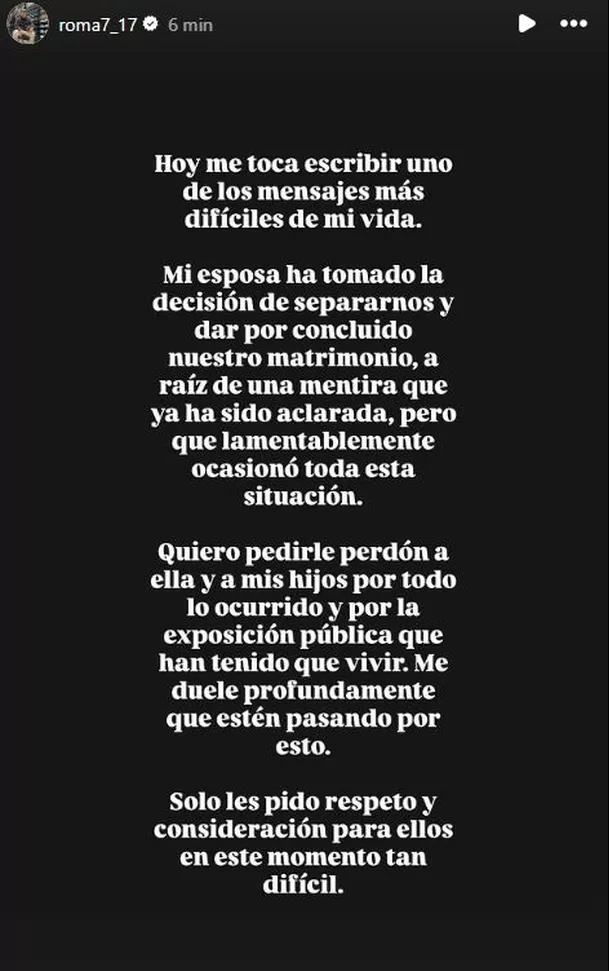 Reimond Manco anuncia separación de su esposa tras diez años de casados / Instagram Reimond Manco anuncia separación de su esposa tras diez años de casados / Instagram
