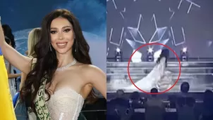 Reina de belleza de Ucrania se cayó en plena pasarela del certamen Miss Tierra 20025