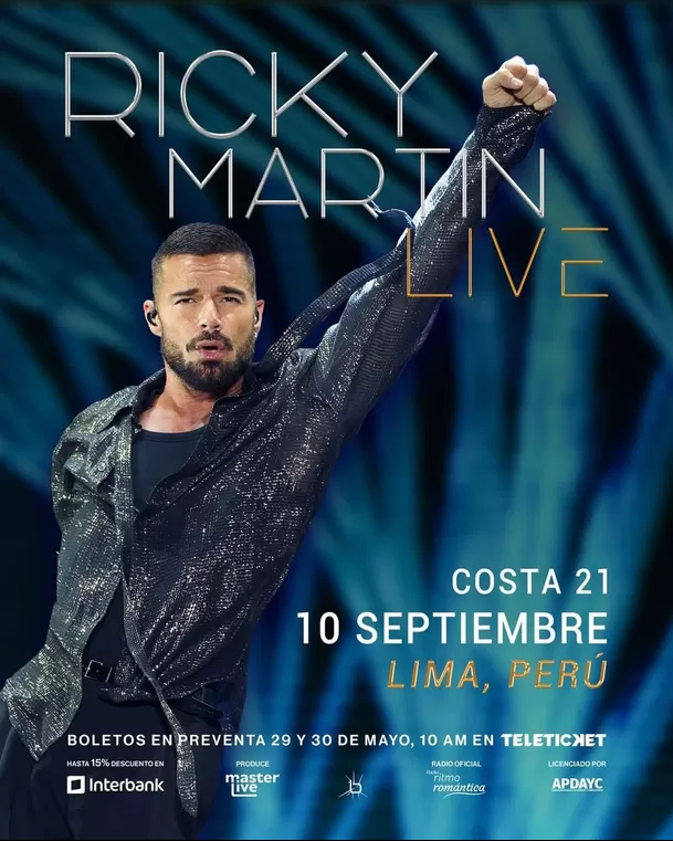Ricky Martin regresará a Lima este 2026 para remecer a sus seguidores con lo mejor de su carrera musical / IG: @conciertosperu Ricky Martin regresará a Lima este 2026 para remecer a sus seguidores con lo mejor de su carrera musical / IG: @conciertosperu