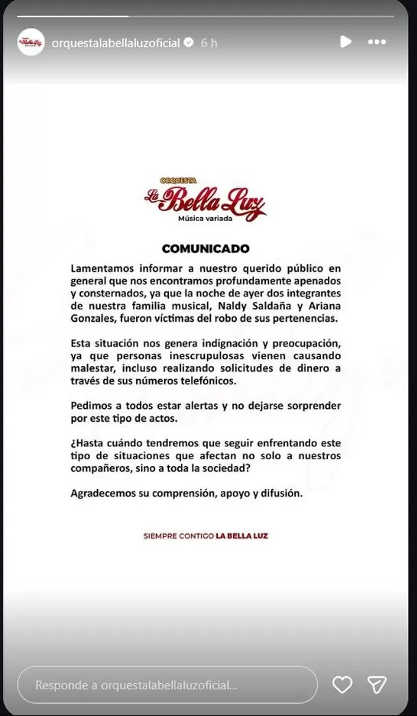 La Bella Luz denunció una modalidad de engaño que utiliza la identidad de sus voces femeninas para comprometer a su círculo cercano. Foto: Instagram