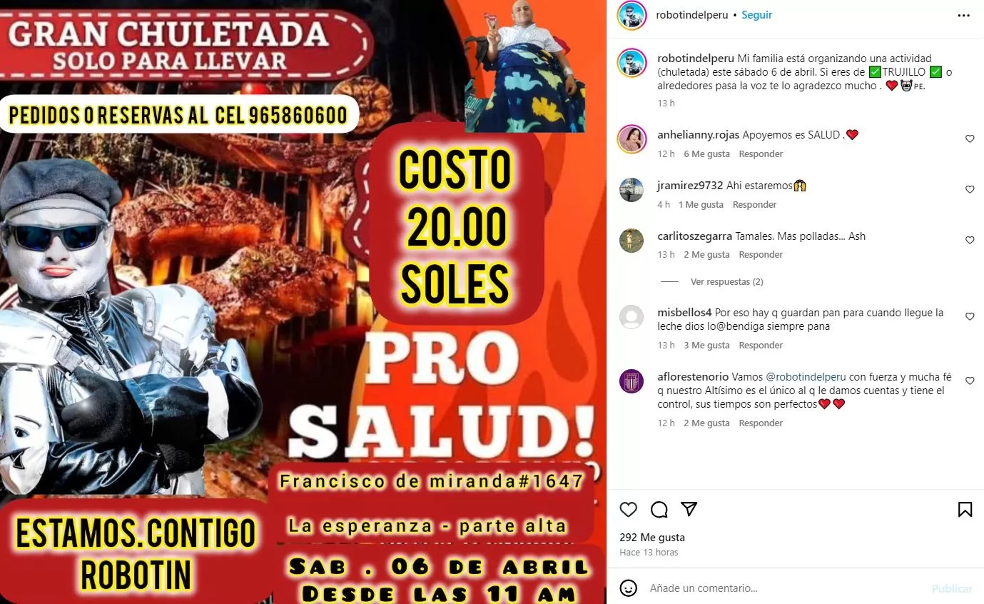 Familia de 'Robotín' anunció actividad prosalud / Instagram