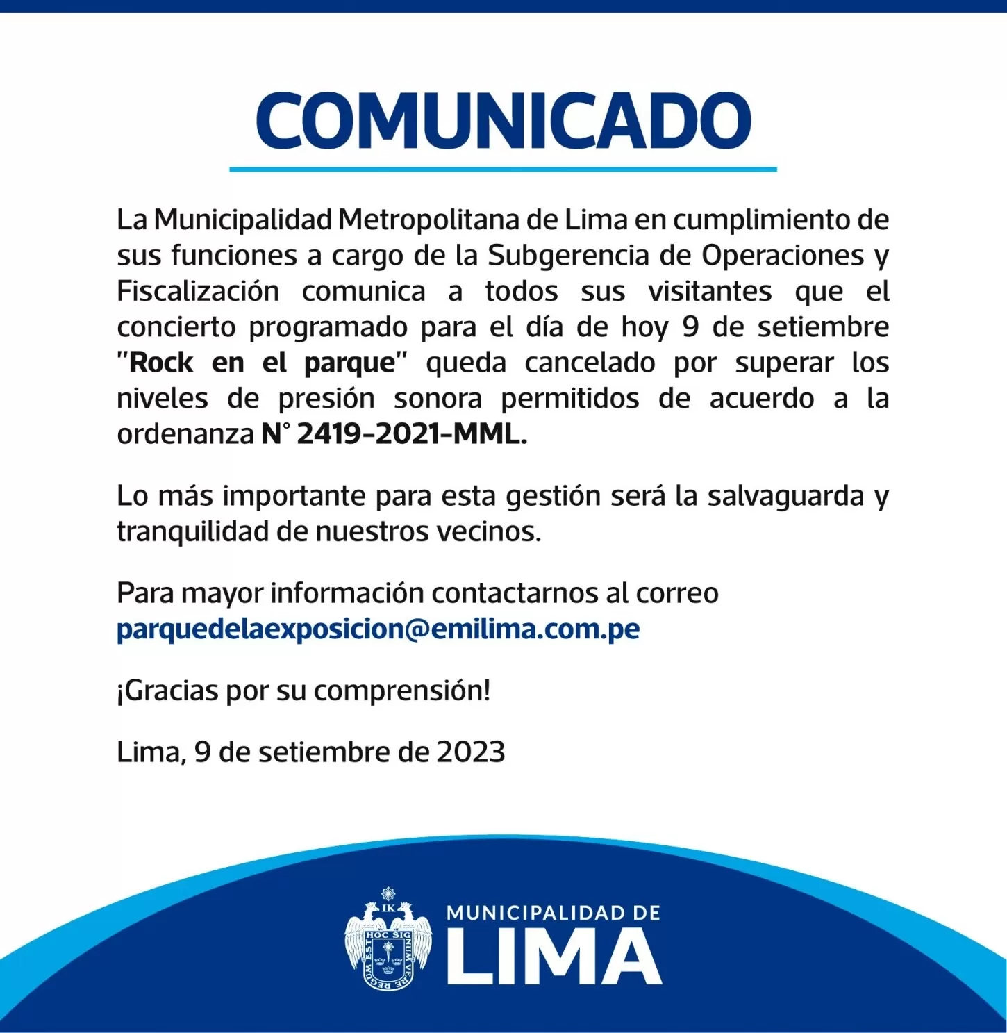 Municipalidad de Lima y los motivos de la cancelación del 'Rock en el Parque 2023'