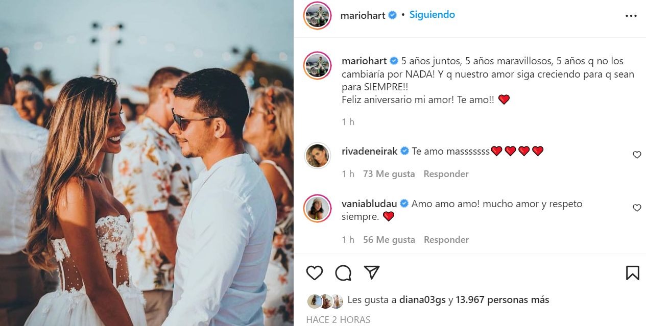 Los románticos mensajes entre Mario Hart y Korina Rivadeneira por su quinto aniversario