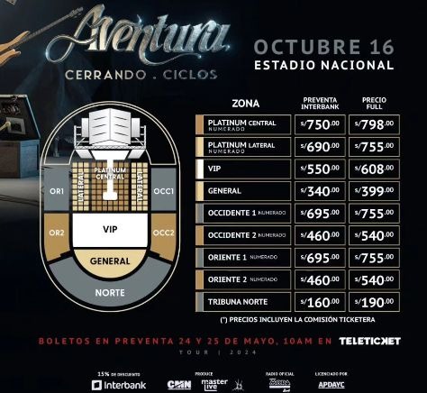Precio de entradas para el concierto de 'Aventura' en Perú / Teleticket 