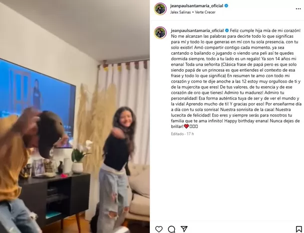 Jean Paul Santa María también manifestó el amor que siente por su pequeña / Instagram