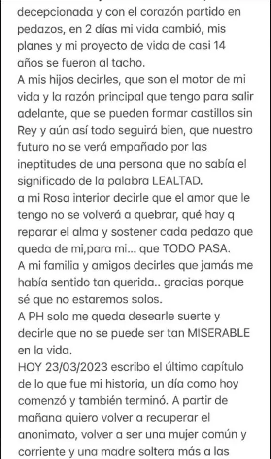 Tras este comunicado Rosa Fuentes abandonó el Perú por espacio de casi dos meses/Foto: Instagram 