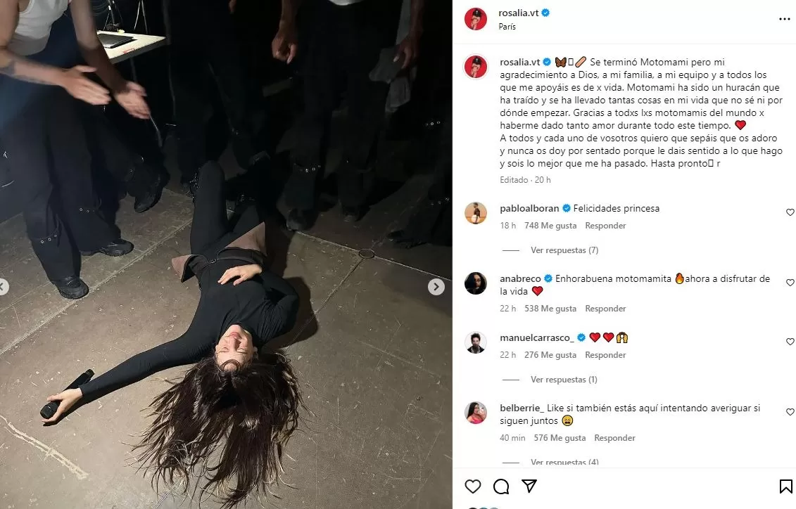 Rosalía dejó mensaje de despedida por el fin de su tour 'Motomami' / Fuente: Instagram