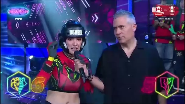 Rosángela perdió puntos luego de que Saïd Palao reclamara una supuesta falta durante la competencia/ América Televisión Rosángela perdió puntos luego de que Saïd Palao reclamara una supuesta falta durante la competencia/ América Televisión