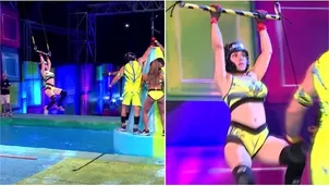 Rosángela Espinoza aterrada al quedar en el aire y casi caer al agua / AméricaTV