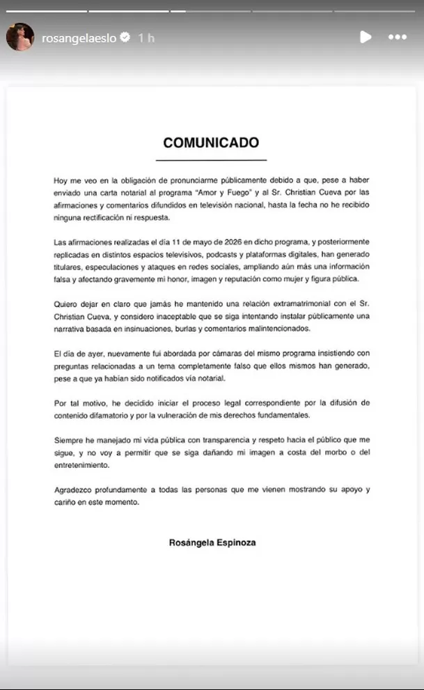 Rosángela anuncia demanda a Christian Cueva por difamación/ Foto: Captura Instagram Rosángela anuncia demanda a Christian Cueva por difamación/ Foto: Captura Instagram