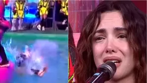 Patricio esperaba a Rosángela Espinoza en la isla flotante, pero al momento en el que ella intentó balancearse hacia su compañero, cayó abruptamente a la piscina. Video: América TV