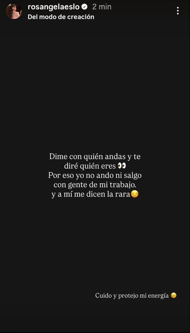 Primer mensaje que comparti� Ros�ngela Espinoza, que luego borr� / Instagram