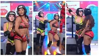 Rosángela Espinoza y su fuerte empujón a Karen Dejo en plena competencia. Fuente: AméricaTV