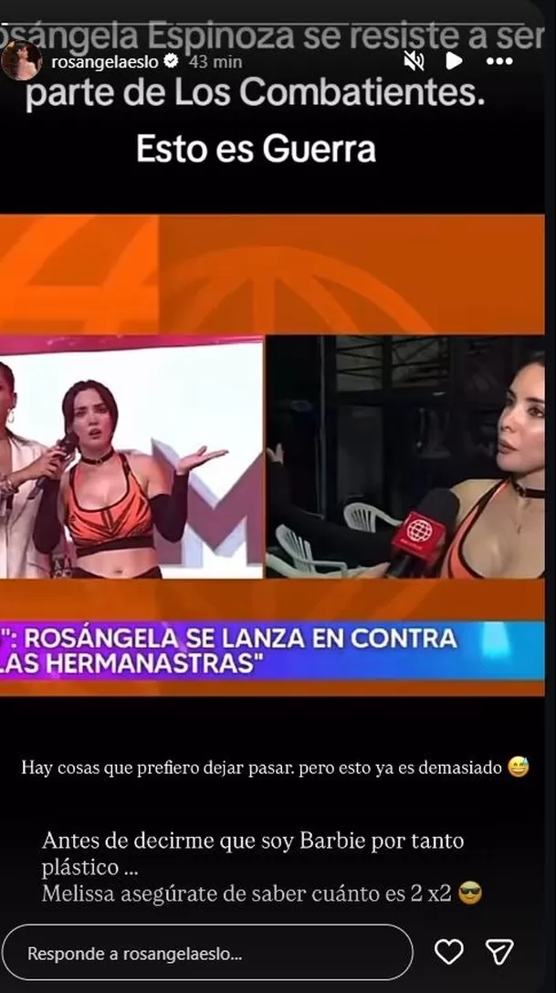 Rosángela Espinoza no toleró el cruel comentario que hizo Melissa Loza. Video: Instagram Rosángela Espinoza no toleró el cruel comentario que hizo Melissa Loza. Video: Instagram
