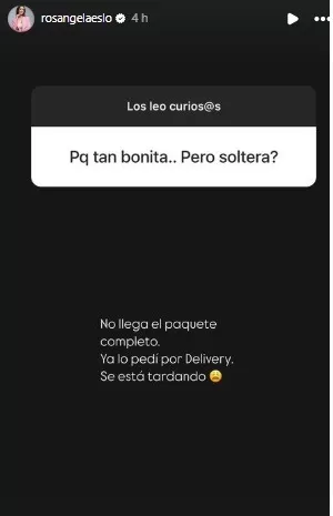 Rosángela Espinoza respondió a pregunta sobre su soltería. Fuente: Instagram