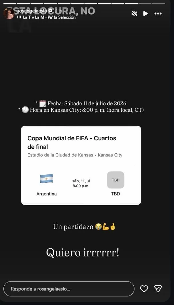Rosángela Espinoza no pudo evitar ponerse nerviosa con el sufrido partido de la albiceleste en octavos de final del Mundial 2026 Video: Instagram @rosangelaeslo
