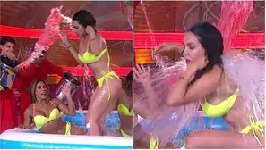 Rosángela quiso escaparse, pero recibió tremendo baldazo en la cara / AméricaTV