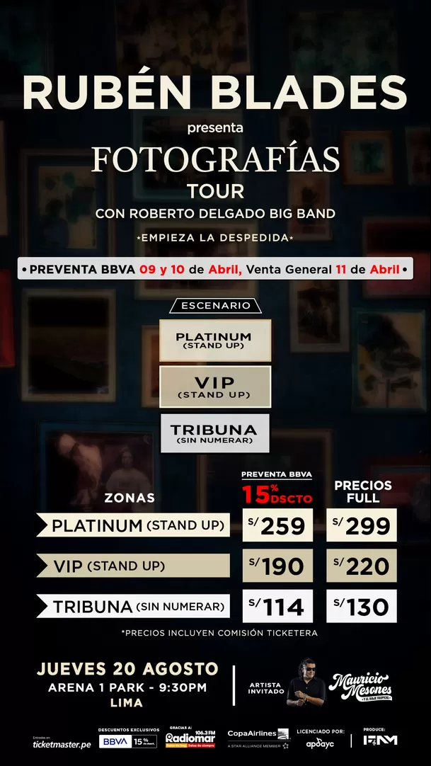 Precios de las entrada para el concierto de Rubén Blades en Lima este 2026 / Instagram