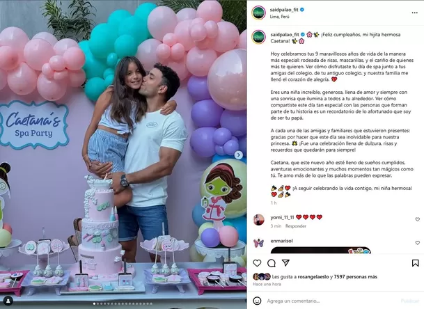 Mensaje de Said Palao para su hija Caetana por su cumpleaños. Fuente: Instagram