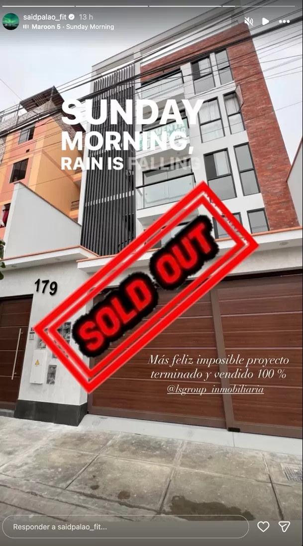 Said Palao sorprendió al anunciar que su proyecto inmobiliario logró vender todos los departamentos y expresó su emoción en redes. Foto: Instagram