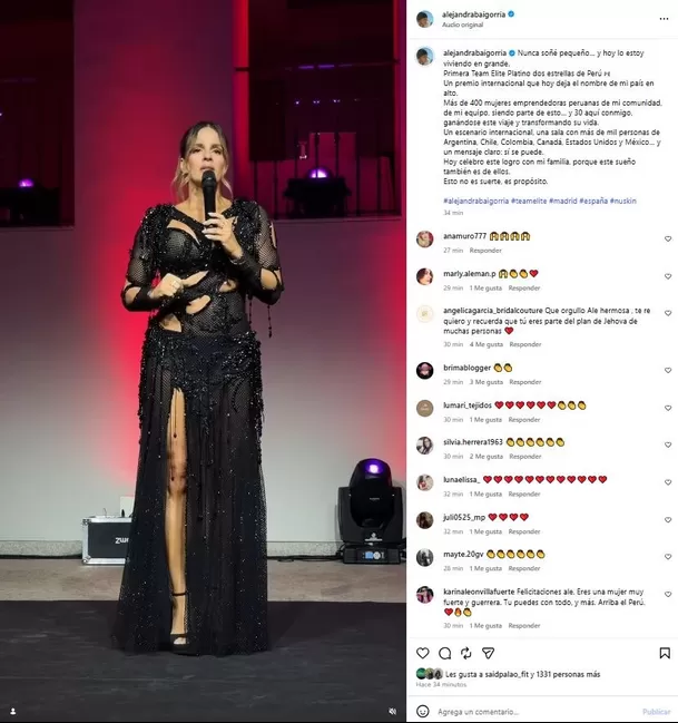 Alejandra Baigorria viajó a España para recibir premio internacional / Instagram