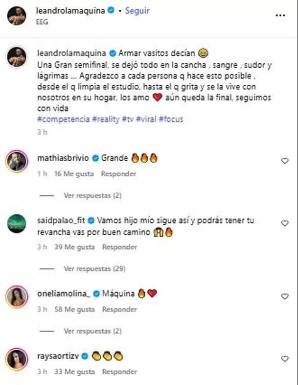 Comentarios en publicación de Leandro  / IG: leandrolamaquina