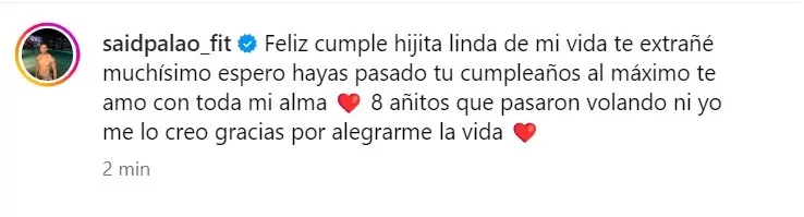 Este fue el mensaje que Said Palao le dedicó a su hija Caetana por sus 8 años /Foto: Instagram