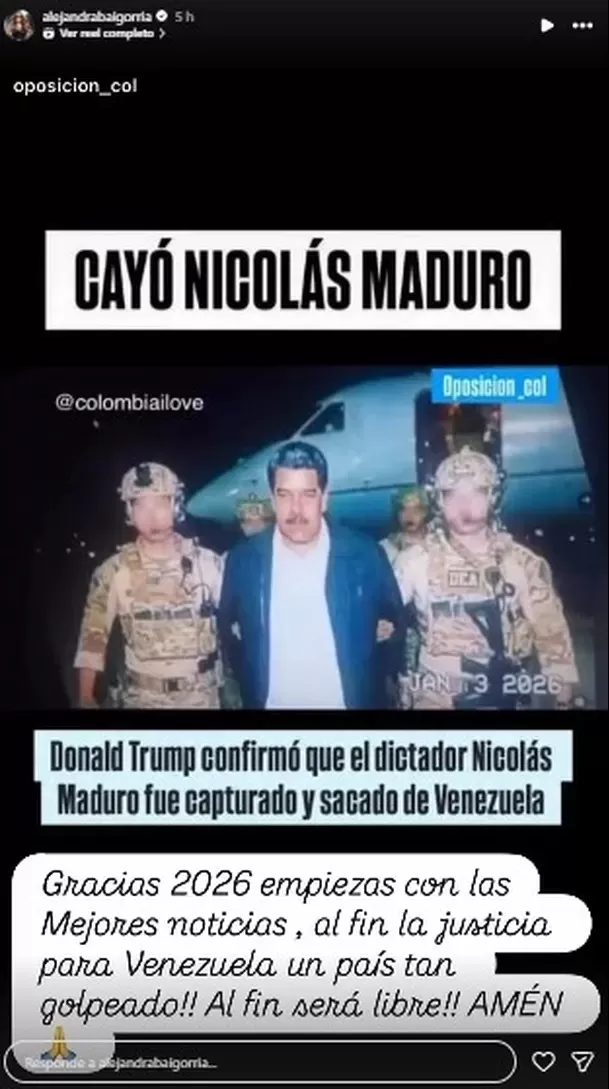 Alejandra Baigorria se emocionó al celebrar captura de Maduro / Instagram Alejandra Baigorria se emocionó al celebrar captura de Maduro / Instagram