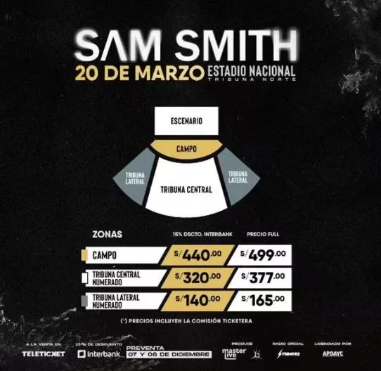 Los precios de las entradas para el concierto de Sam Smith 