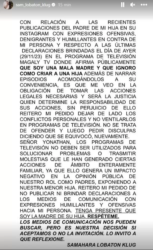 Samahara Lobatón anunció demanda en contra de Youna / Instagram