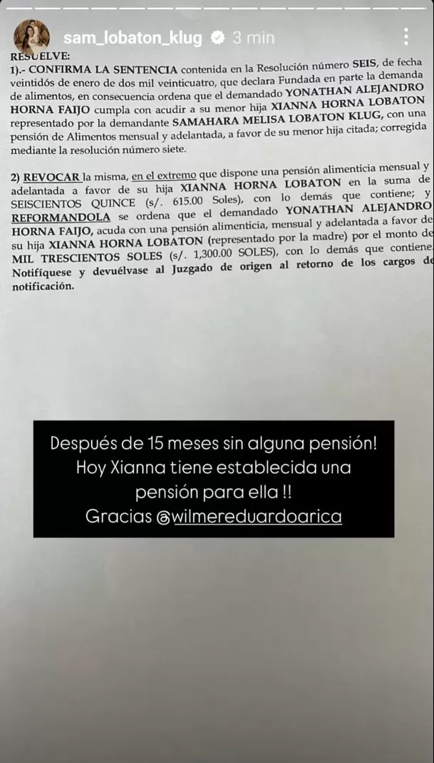 Samahara Lobatón le ganó demanda a Youna por pensión de alimentos / Instagram